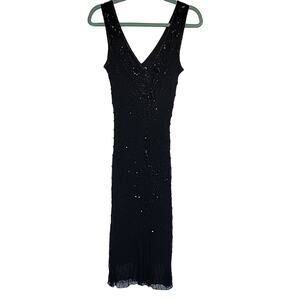 Vintage Georgiou Silk Beaded V-neck Midi Dress, 10